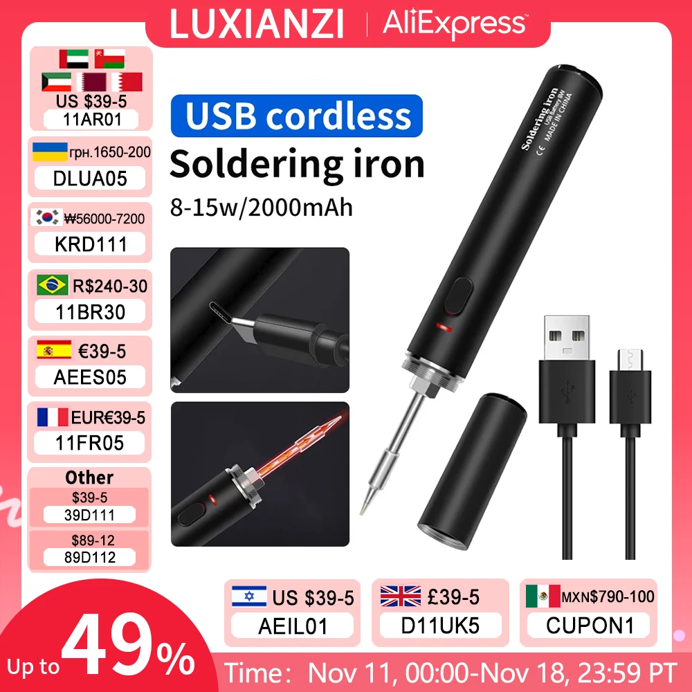Luxianzi 15w Usb sem Fio Kit de Ferro de Solda Elétrica Conjunto Tipo-c Bateria Recarregável Portátil Casa Caneta de Soldagem Ferramentas de Reparo