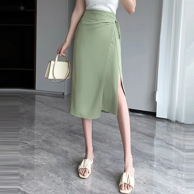 

High Waist Pencil Skirt Women New 2024 Summer Fashion Solid Color Furcal Basics Office Lady Elegant Long Skirts W1794