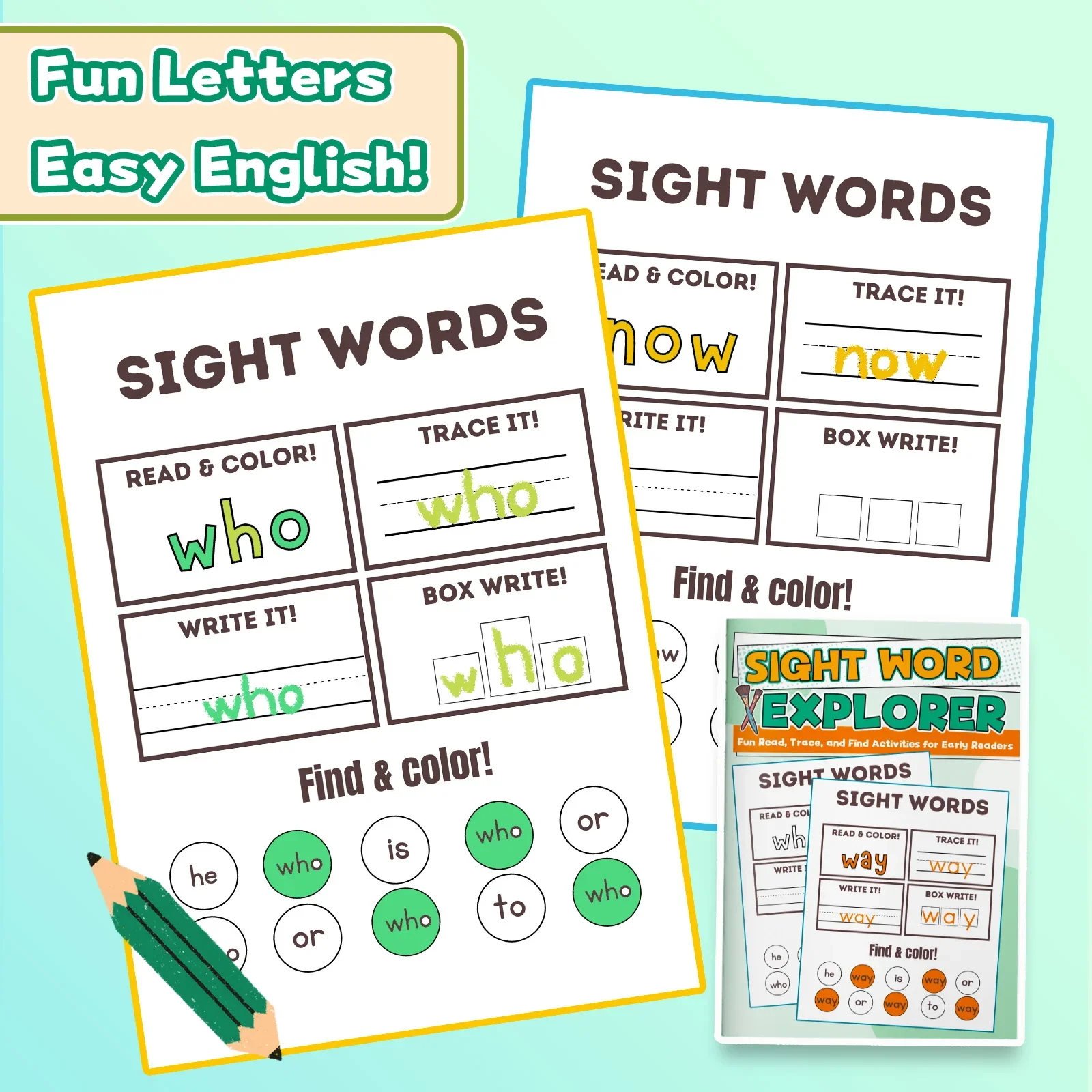 Kids English Word Coloring Workbook, Cute Cartoon Designs, Preschool Educational Activity Book for Fun English Learning view 6