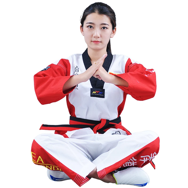 Top Quality Colored Taekwondo Uniform for Adult Children Teenagers Poomsae Dobok Red Blue Black Tae Kwon Do Clothes WTF Approved