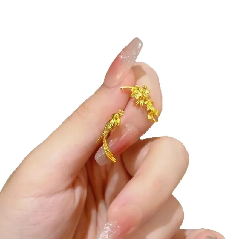 [حواجب سعيدة] أقراط ذهبية على الطراز الصيني الجديد على الطريقة القديمة أقراط نسائية فاخرة وخفيفة الوزن بتصميم Guochao متعددة الاستخدامات