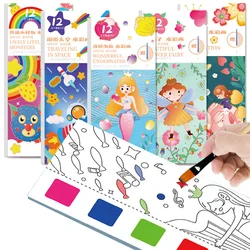 12 Sheets/Set Portable Watercolor Painting Book Coloring Book With Paint Brush Book Kids Graffiti Picture Drawing Stationery