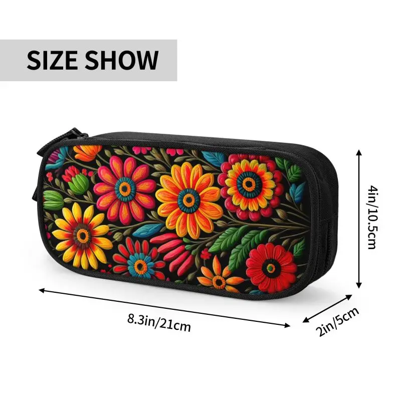 Custom Colourful Floral Mexican Flowers Kawaii Pencil Cases Girl Boy Large Capacity Pencil Box School Accessories