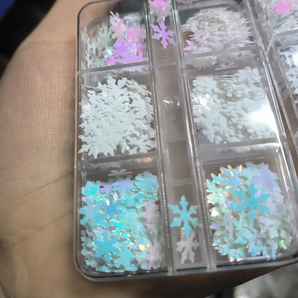 6/12 grades coloridas flocos de neve de natal lantejoulas aurora flocos de neve de natal inverno lantejoulas diy decoração da arte do prego