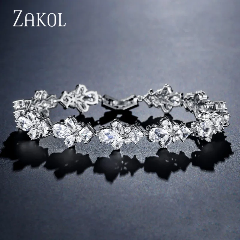 ZAKOL Brand Fashion Geometric Cubic Zirconia Charm Bracelets for Women Wedding Dinner Party Jewelry Drop Shipping BP2150