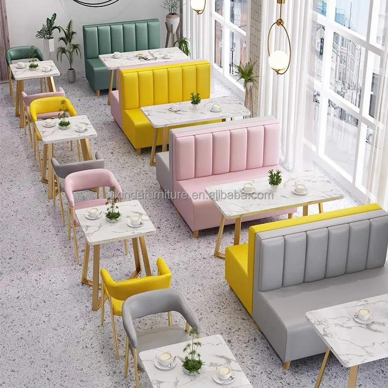 custom.Commercial Coffee Shop Furniture Modern Style Catering Dining Table Set Metal Food Court Restaurant Tables and Chair
