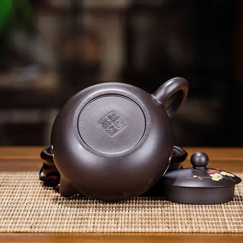 120ml Chinese Yixing Purple Clay Teapot Raw Ore Black Mud Xishi Tea Pot Zisha Filter Beauty Kettle Household Tea Set Accessories