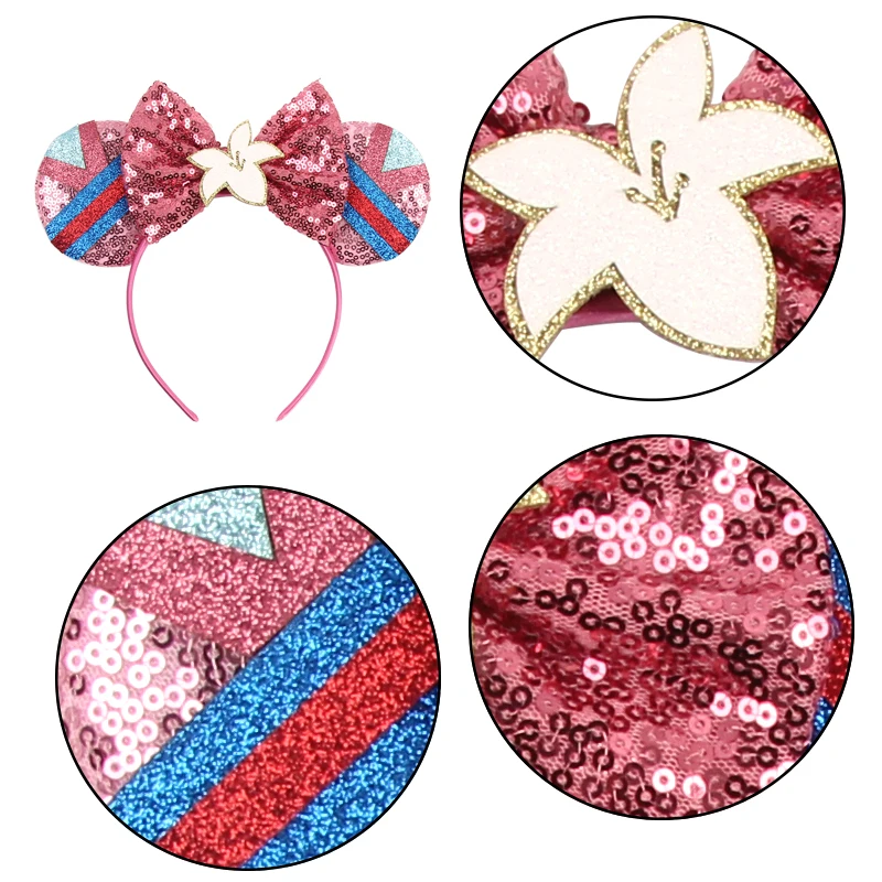 Niedliches Mulan-Haarband Mädchen Cartoon Anime Kleidung Ohren-Stirnband Kinder Magnolienblüten Pailletten Schleife Haaraccessoires Damen Karneval – Detail 4