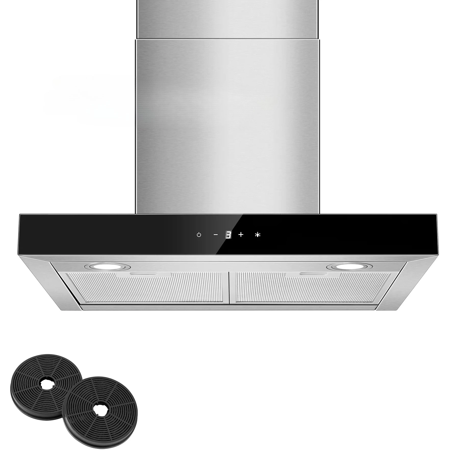 Cooker Hood, Class A+++ Kitchen Extractor Fan, Stainless Steel Extractor Hood with Carbon Filters, Recirculating & Ducting