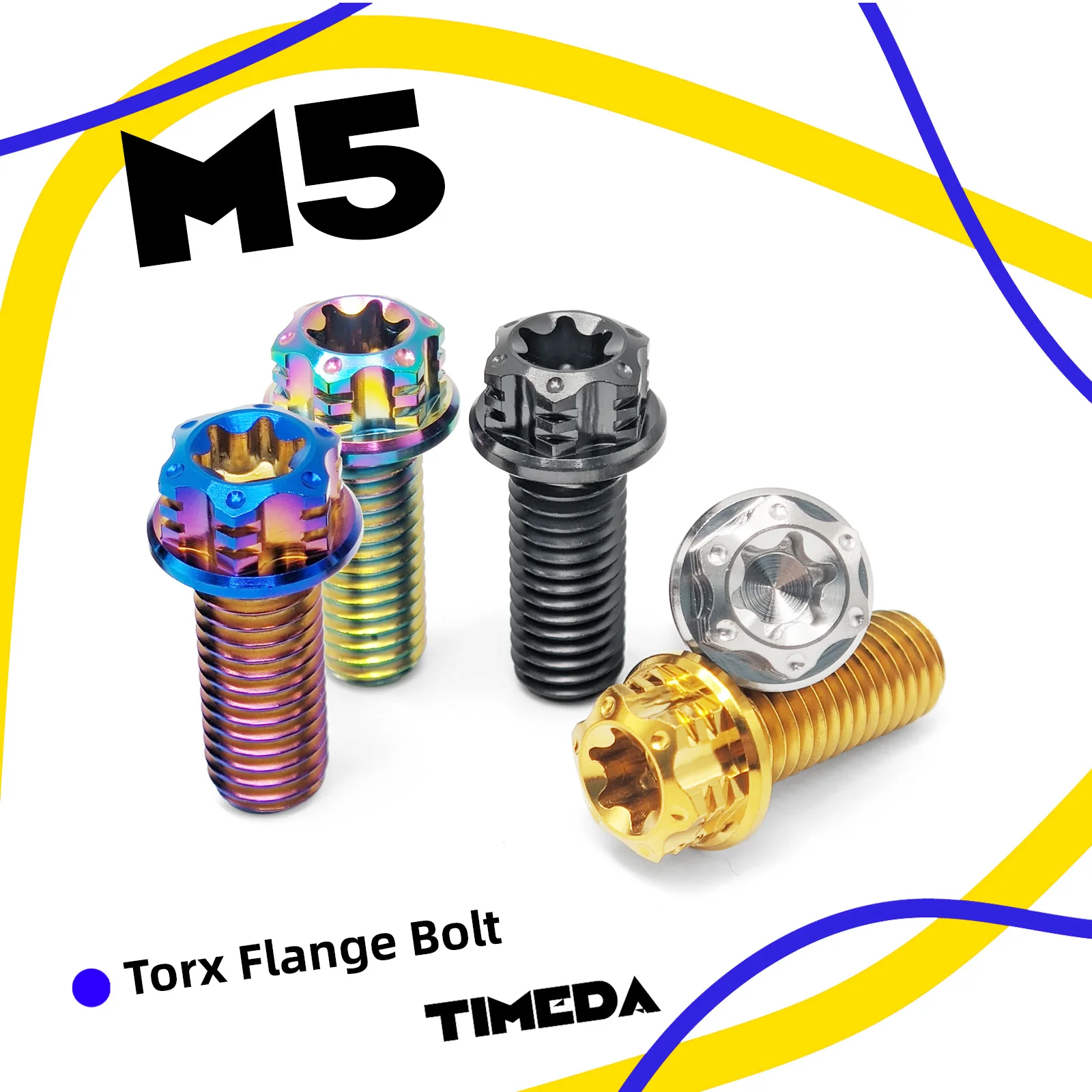 M5 Titanium Spline Flange Bolts  Pitch 0.8 GR5 Ti-6Al-4V for Motorcycle MTB Bicycle Caliper E-Bike Lightweight Rustproof