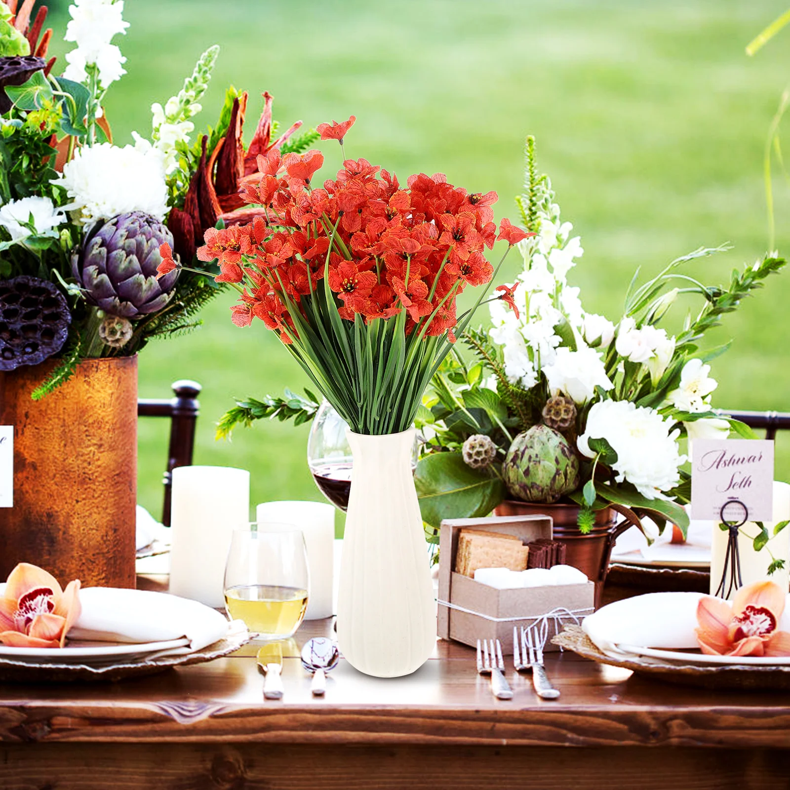

8pcs Artificial Flower Decoration Silk Pp Bouquet Faux Outdoor Plants For Home Living Room Decors