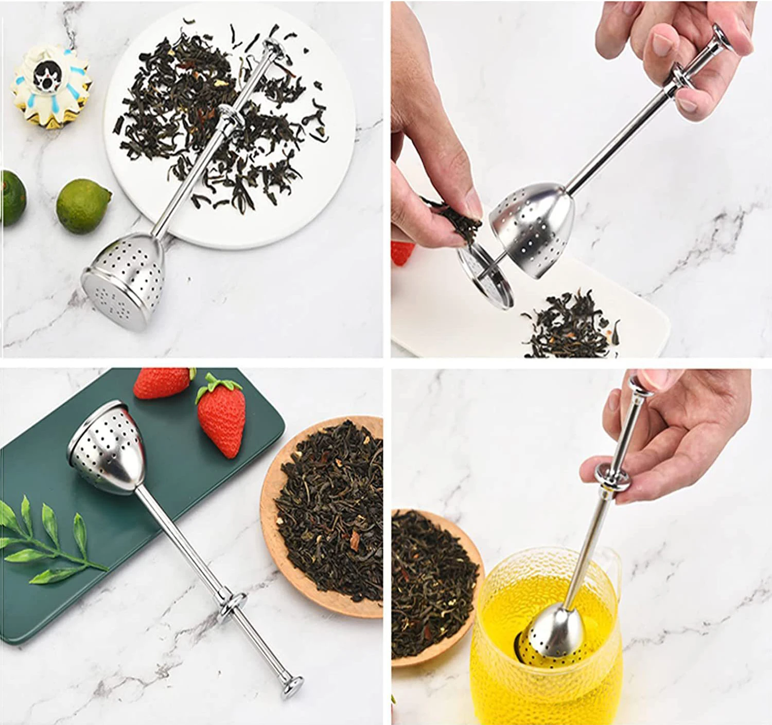 Stainless Steel Tea Infuser Sphere Mesh Tea Strainer Coffee Herb Spice Filter Diffuser Handle Tea Ball Tea Spoon Infuser Filter