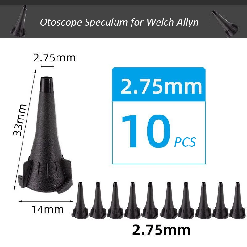 10PC 2.75mm/4.25mm Reusable Otoscope Specula Funnel Replacement Accessory Speculum Tips Cone Part Compatible with Welch Allyn A3