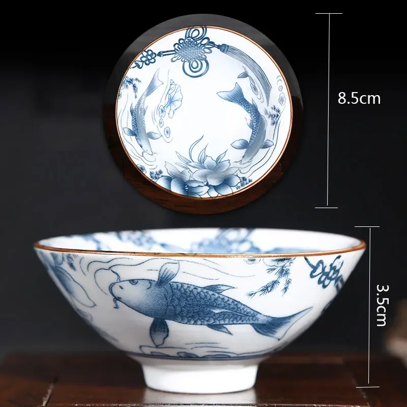 6PCS /Set Chinese Ceramic Blue and White Porcelain Kung Fu Set Tea Drinkware Retro Tea Cup Gaiwan Creative Gifts Randomly Styles