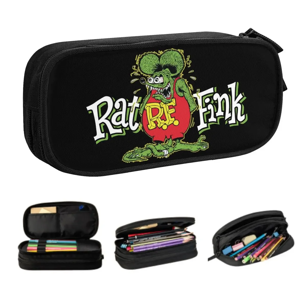 Trousse à crayons dessin animé Rat Fink pour filles et garçons, sac à stylos de grande capacité, boîte de papeterie