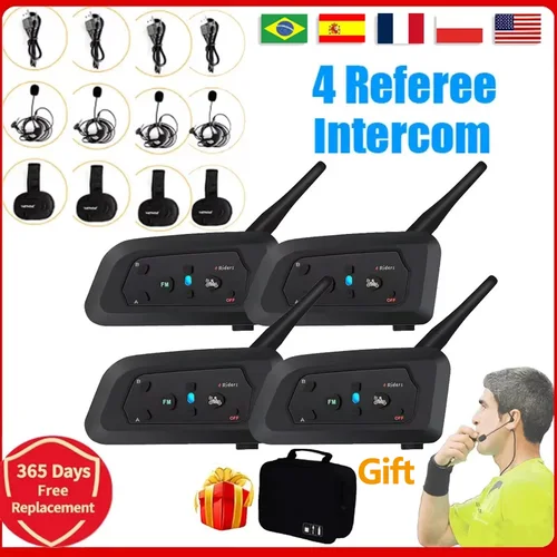 Imagen 1 del producto Intercomunicador de árbitro de fútbol para 4 usuarios, auriculares V4C Full Duplex con Bluetooth, interfono de juez de entrenador de 1200M para conferencias de fútbol