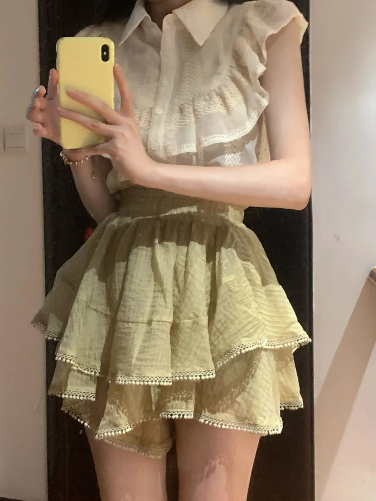 

Комплект с юбкой Ele: женский летний асимметричный комплект из двух предметов с юбкой-тортом и топом с рукавами-крылышками, модный повседневный наряд