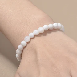 Handmade Designer Jewelry Natural Gemstone 6mm White Moonstone Rounds Beads Stretchable Bracelet