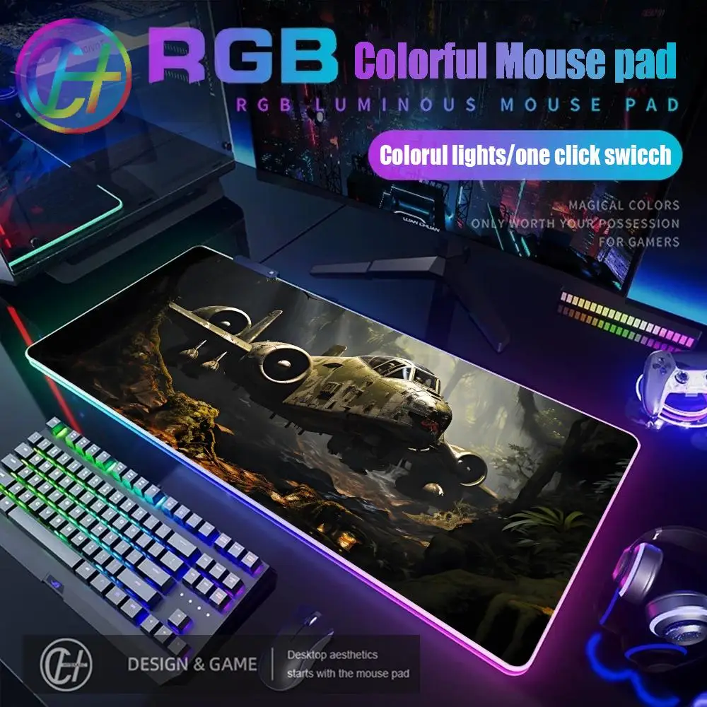 X ‌ Mousepad LED RGB XL Fighter ‌   Alas tikus gaming anti air multi-ukuran untuk pesawat terbang, alas gaming esports dengan lampu RGB yang menakjubkan