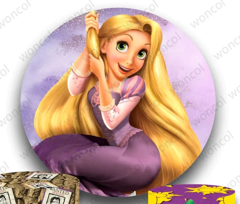 Princess Rapunzel Birthday Round Backdrop 1st Girls Birthday Backdrop Tangled Pascal Flynn Rider Cylinder Cover Decor Photo Prop