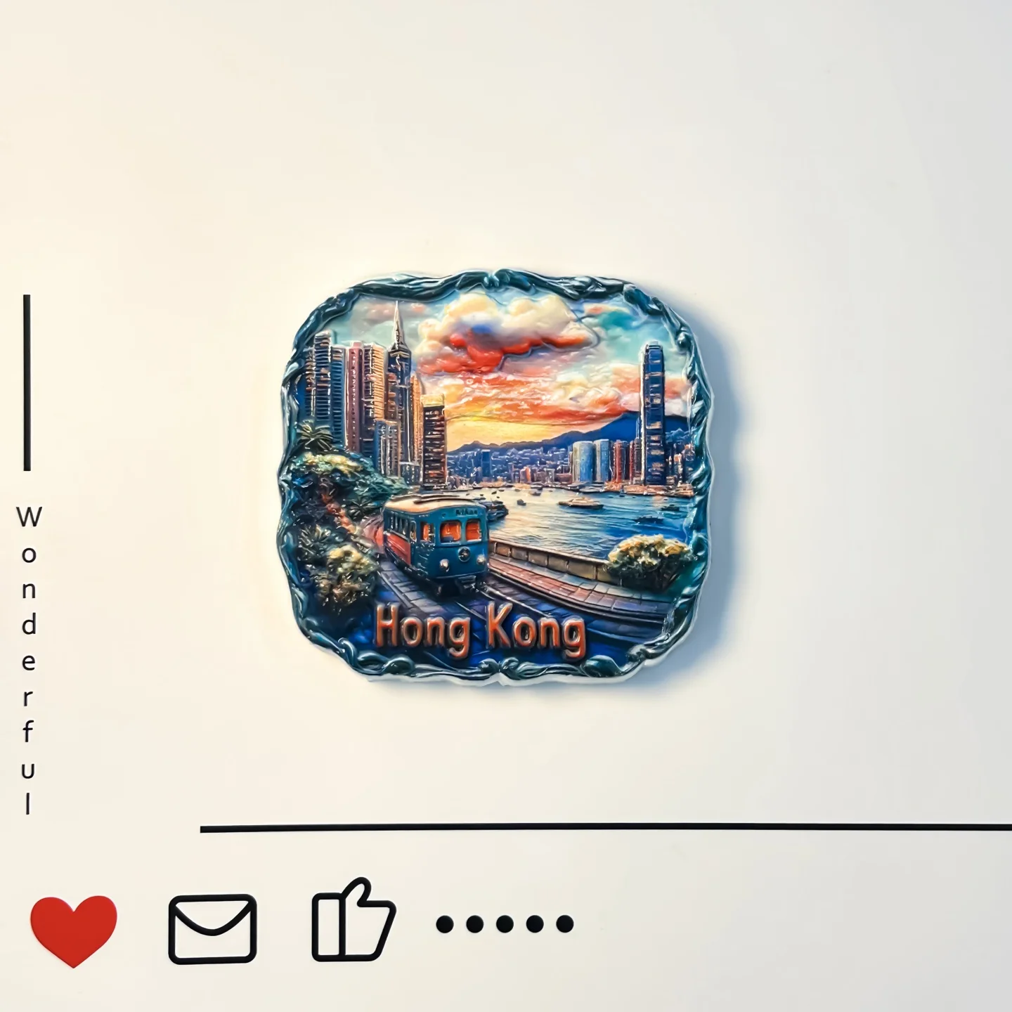 China, Hong Kong, Skyscrapers, Tourist Souvenirs, Tram, Dingding Car, Creative 3D, Refrigerator Stickers