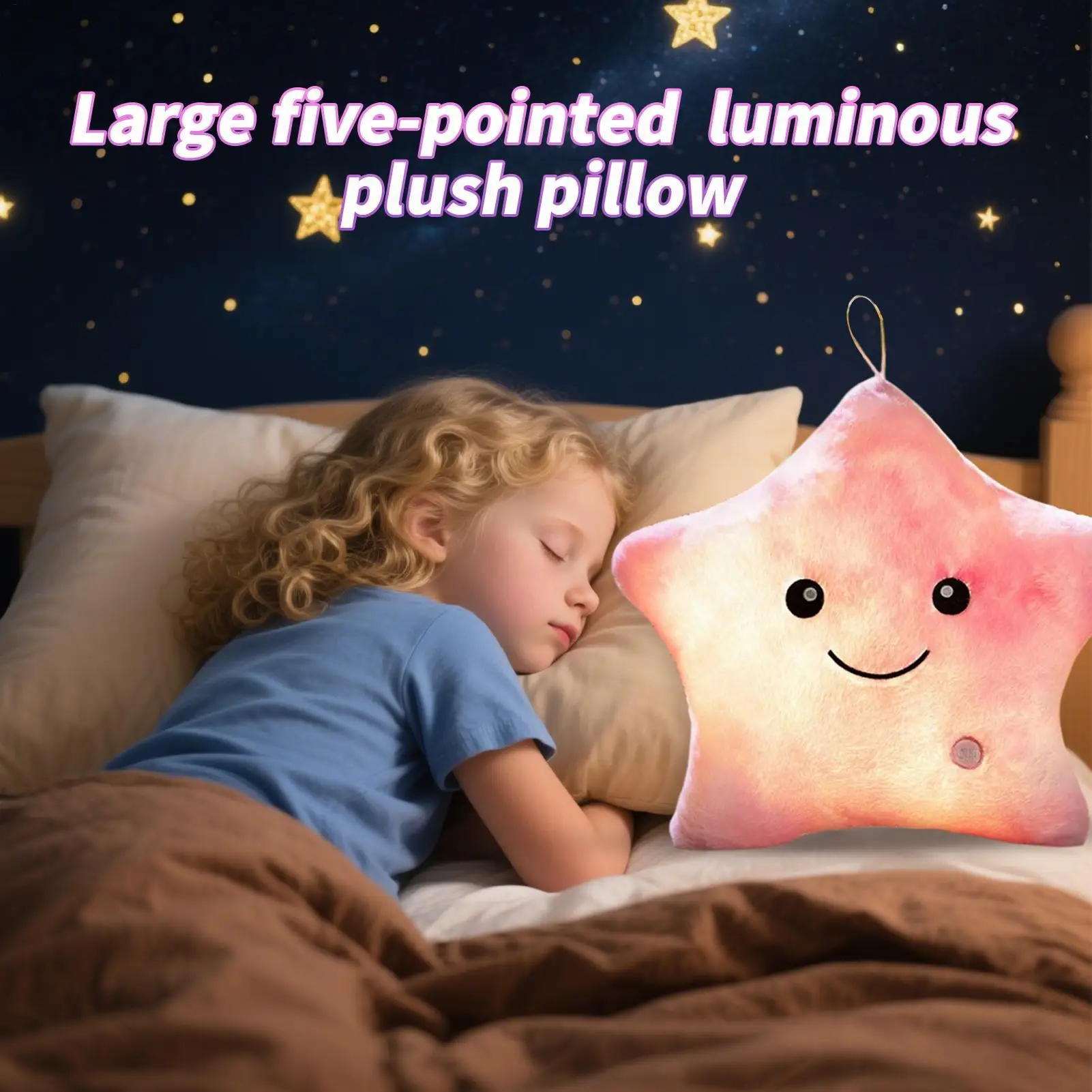 Decoración decorativa para sofá de felpa con forma de estrella iluminada, juguete calmante colorido de 16 pulgadas, muñeco compañero para dormir para niños y niñas