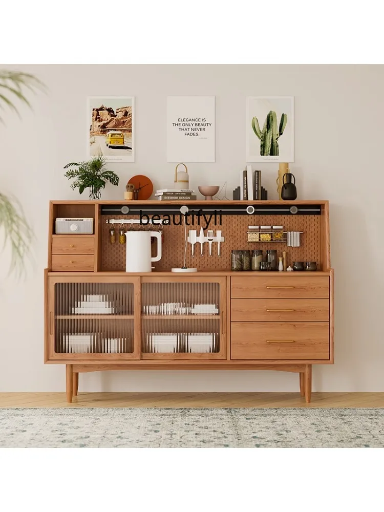 apanese Solid Wood Sideboard Wire-Wrap Board Integrated High Cabinet Living Room Storage Storage Multifunctional Cabinet