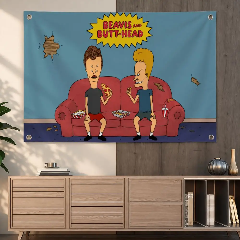 Classic Adult Comedy Cartoon Beavis and Butt-Head Flags Indoor Outdoor Wall Hanging Flag Decor Banner Wall Decor