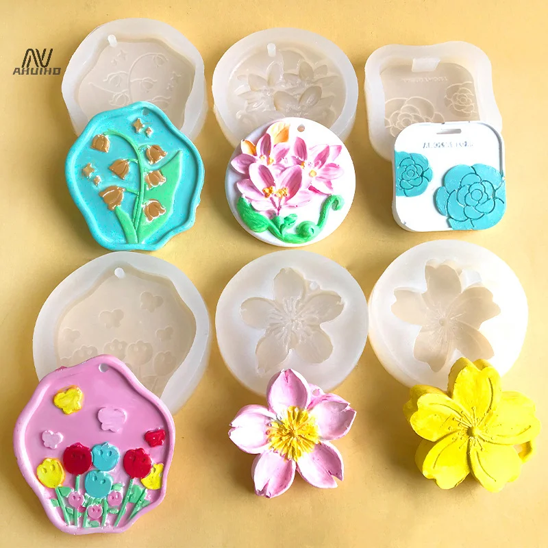 Flower Aromatherapy Gypsum Hanging Silicone Mold DIY Plaster Candle Wax Sheet Wardrobe Car Mounted Hanging Mould