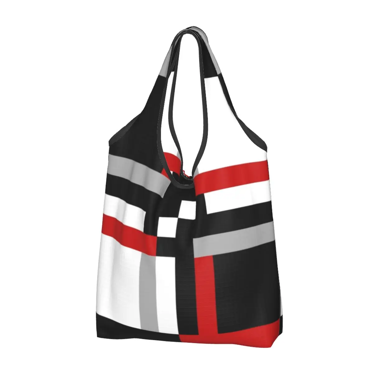 Custom Kawaii Geometric Pattern Shopping Tote Bag Portable Abstract Stripes Colorful Groceries Shopper Shoulder Bag