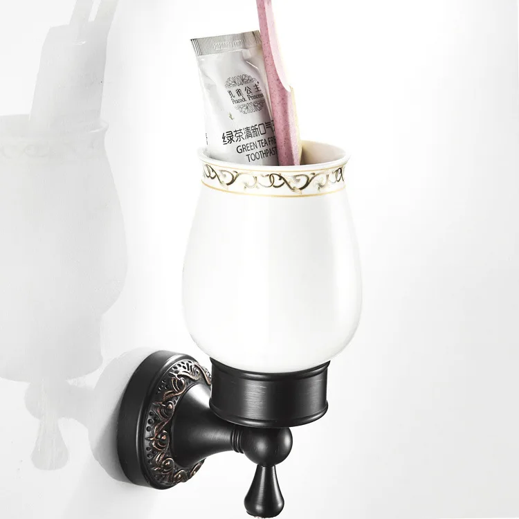 Bathroom Accessories Antique Bronze Tumbler Holder tooth brush cup Mouth rinse cup Bathroom Hardware Black