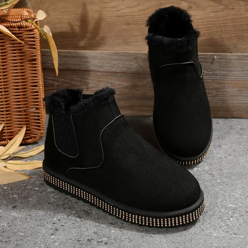 2025 شتاء جديد فاخر موضة جولة تو الشقق مصمم المرأة أحذية الثلوج السيدات عادية الانزلاق على أحذية بوت قصيرة Zapatos De Muje #1