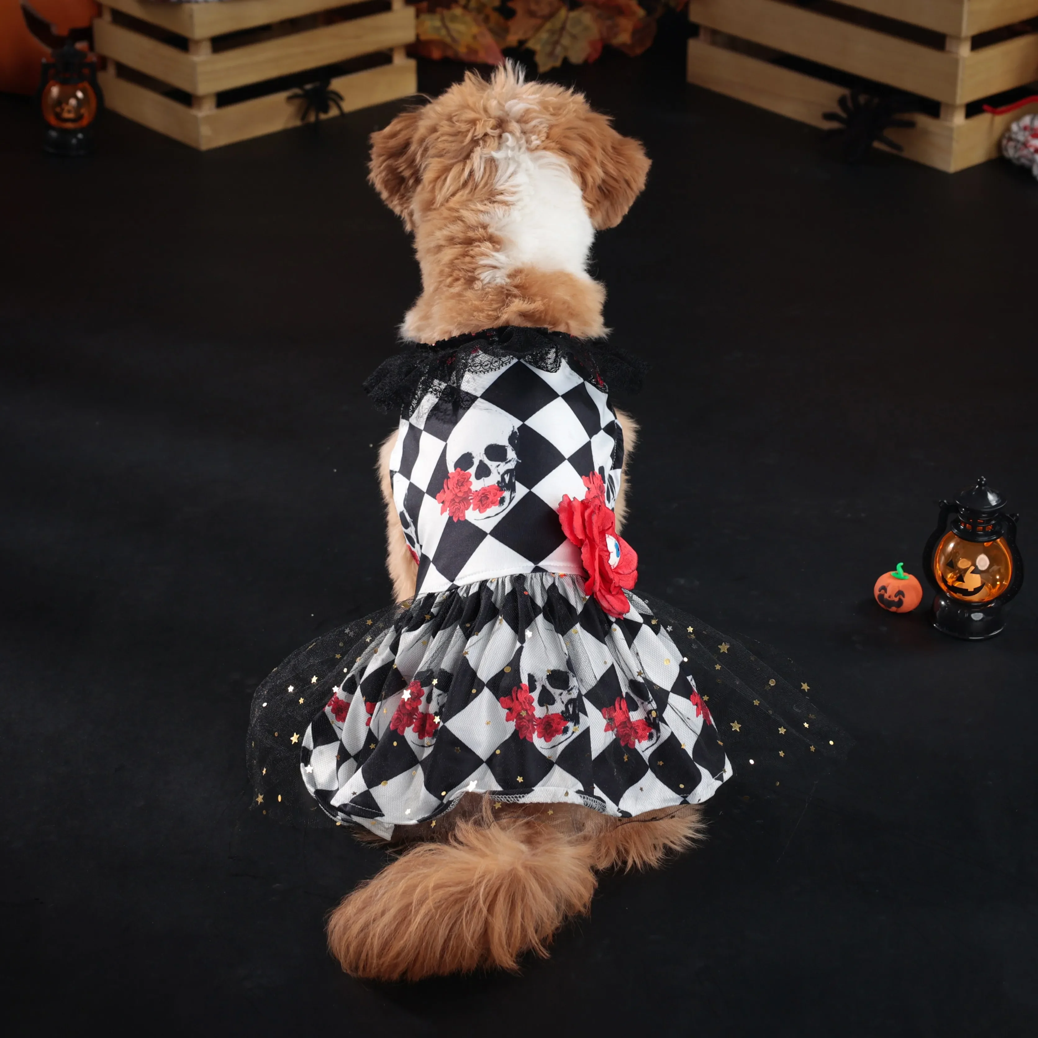 New Fun Dog Halloween Costume Pet Lace Hair Proof Dress Dog Clothes Gift Dog Dress