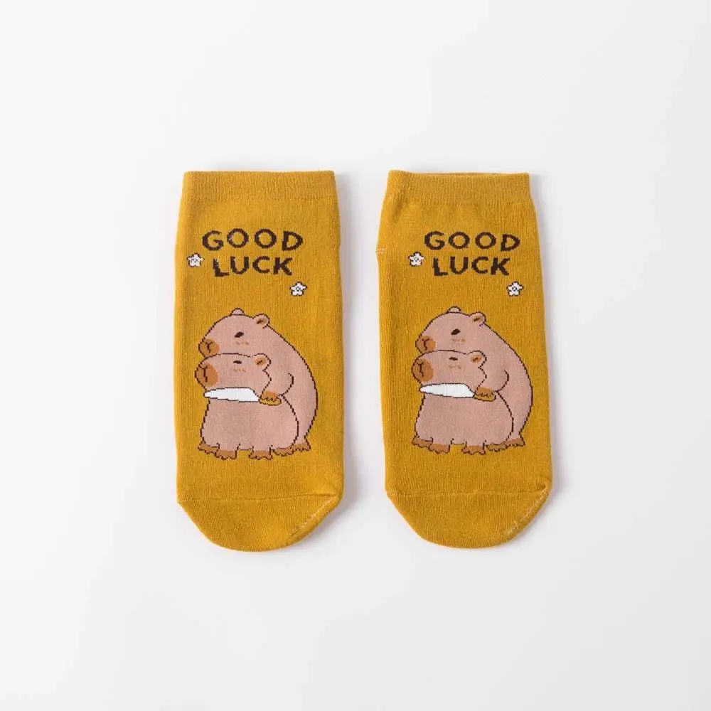 Funny Anime Capybara Socks Cotton Letter Short Ankle Socks Patchwork Boat Socks for Women Outdoor