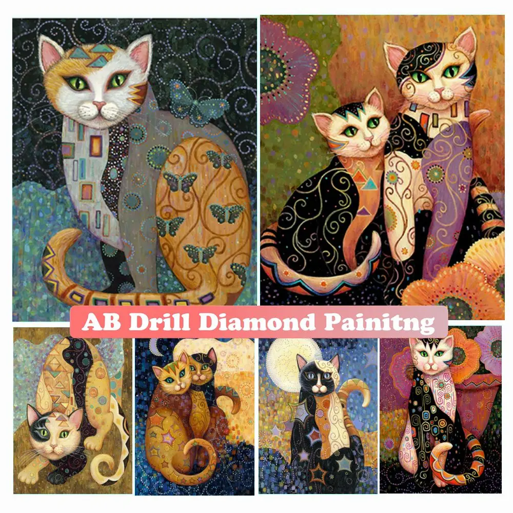 

New Gustav Klimt Cat Oil 5D Diamond Painting Abstract Animal AB Drill Embroidery Mosaic Art Picture Cross Stitch Kit Home Decor