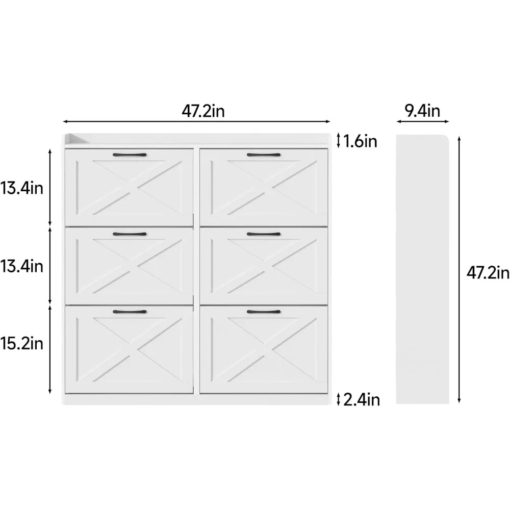 Large Shoe Organizer with 6 Flip-Flop Drawers, Freestanding Shoe Organizer with Metal Handles