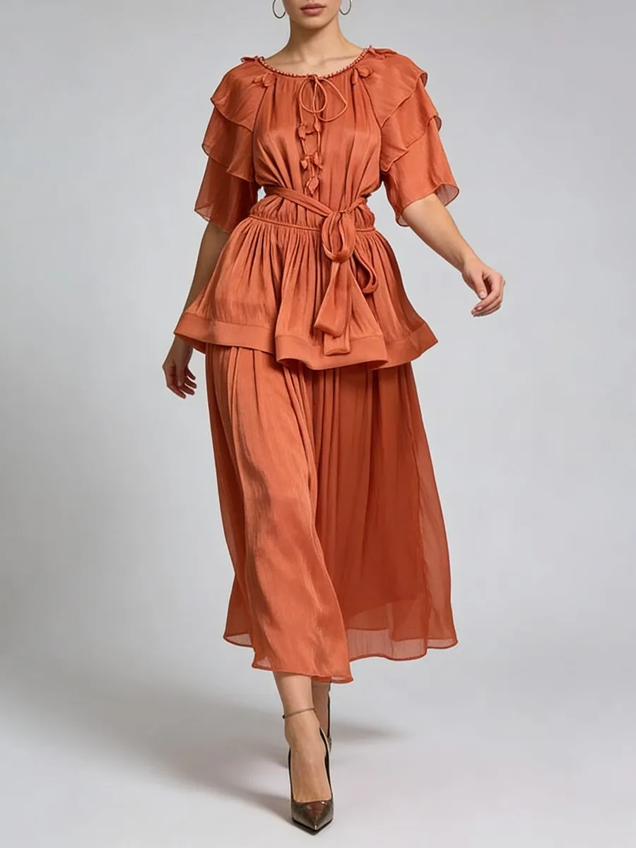 casual dress show TWOTWINSTYLE Solid Spliced Ruffles Dresses for Women Short Sleeves Patchwork Lace Up Basics Long Female Clothes New The soft breathable fabric Black dresses Sleeve Length:35 Tadashi Shoji Women's Lou Blazer