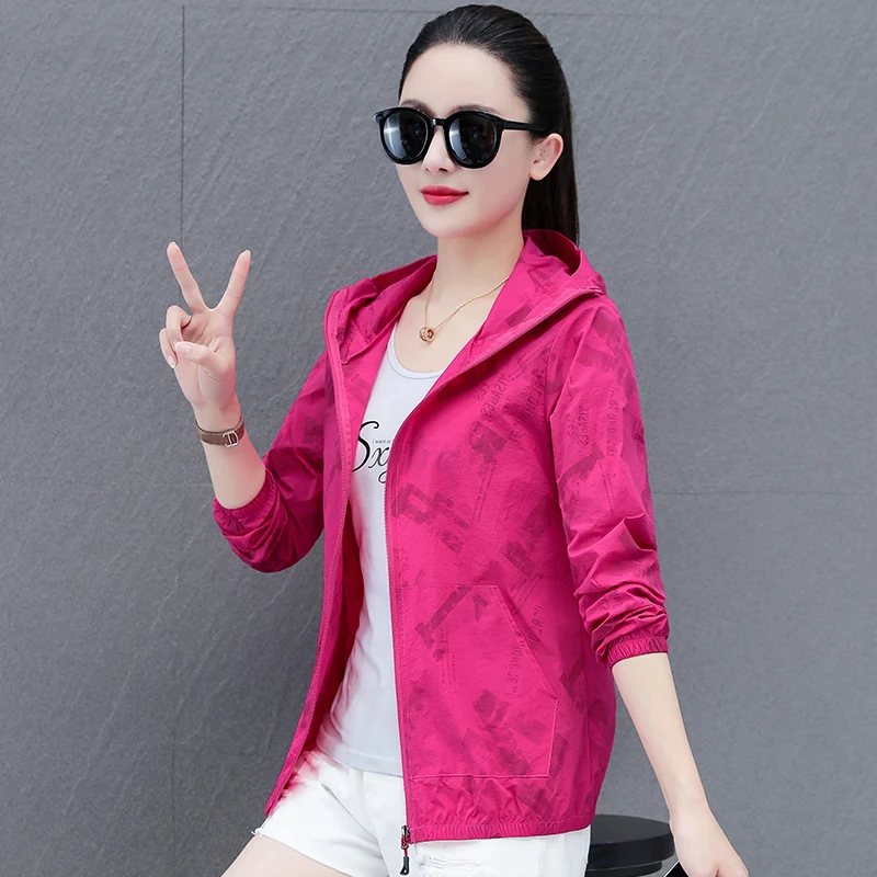 New Y2K hooded Summer Coat Sunscreen Women's 2024 All-Match UV Protection Thin Jackets Sunscreen Print Short Outwear Ladie Top