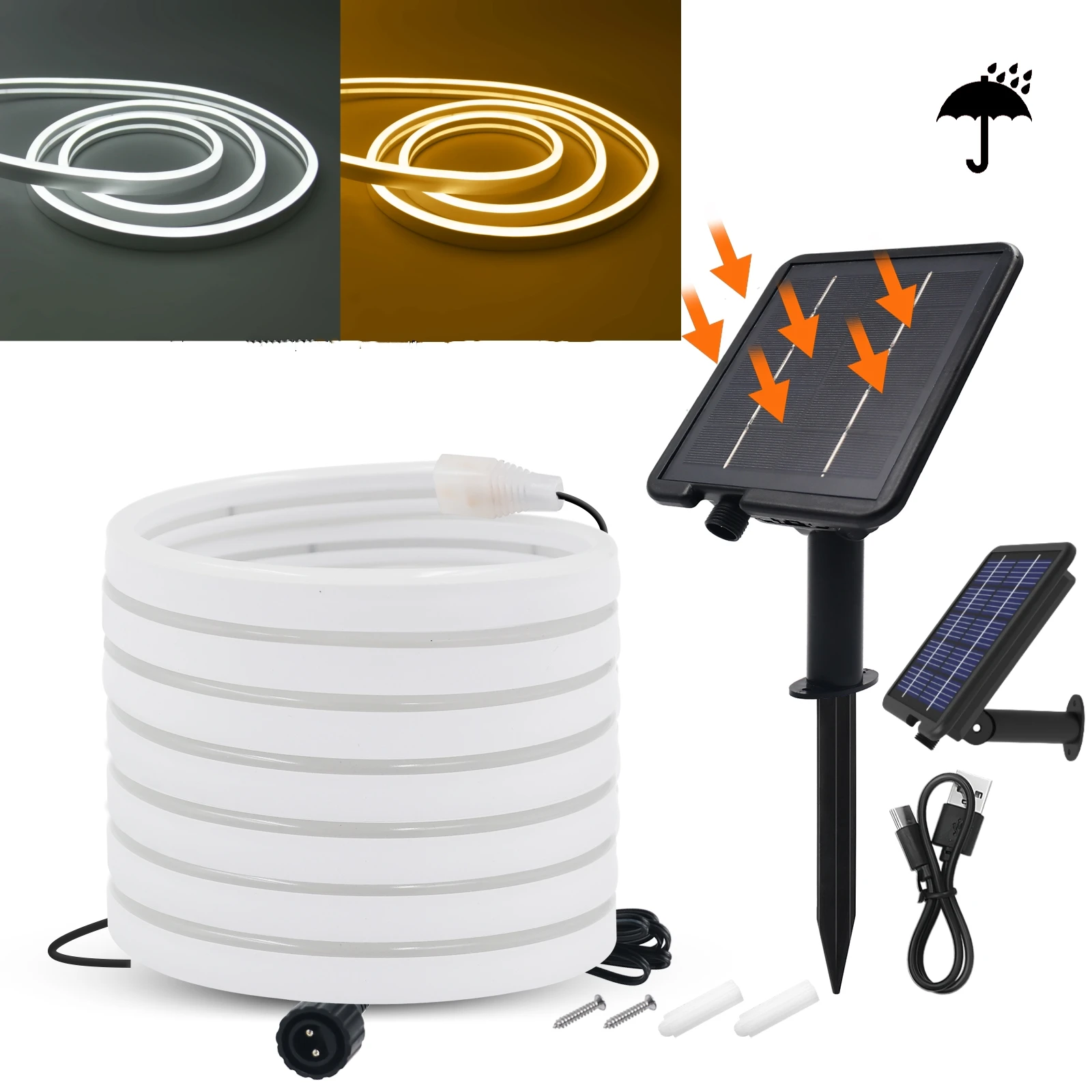 24V Neon Light Solar LED Strip 3M 5M 10M Waterproof Rope Silicone Tube Neon Sign Flexible Lamp Home Decoration White Warm