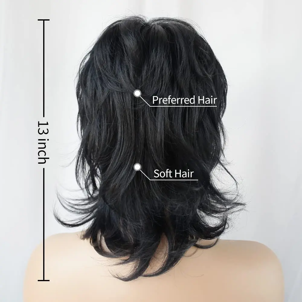 Short wig shaggy Layered 80s Mullet wig Pixie Cut wig WithBangs Curly Synthetic Fake Hair For Women Party Cosplay Use