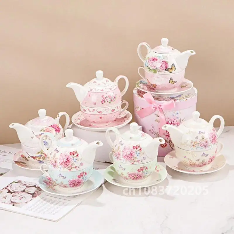 

Porcelain Teapot Teacup Saucer Set Chinese Flower Design Coffee Tea Pot Cup for One Set