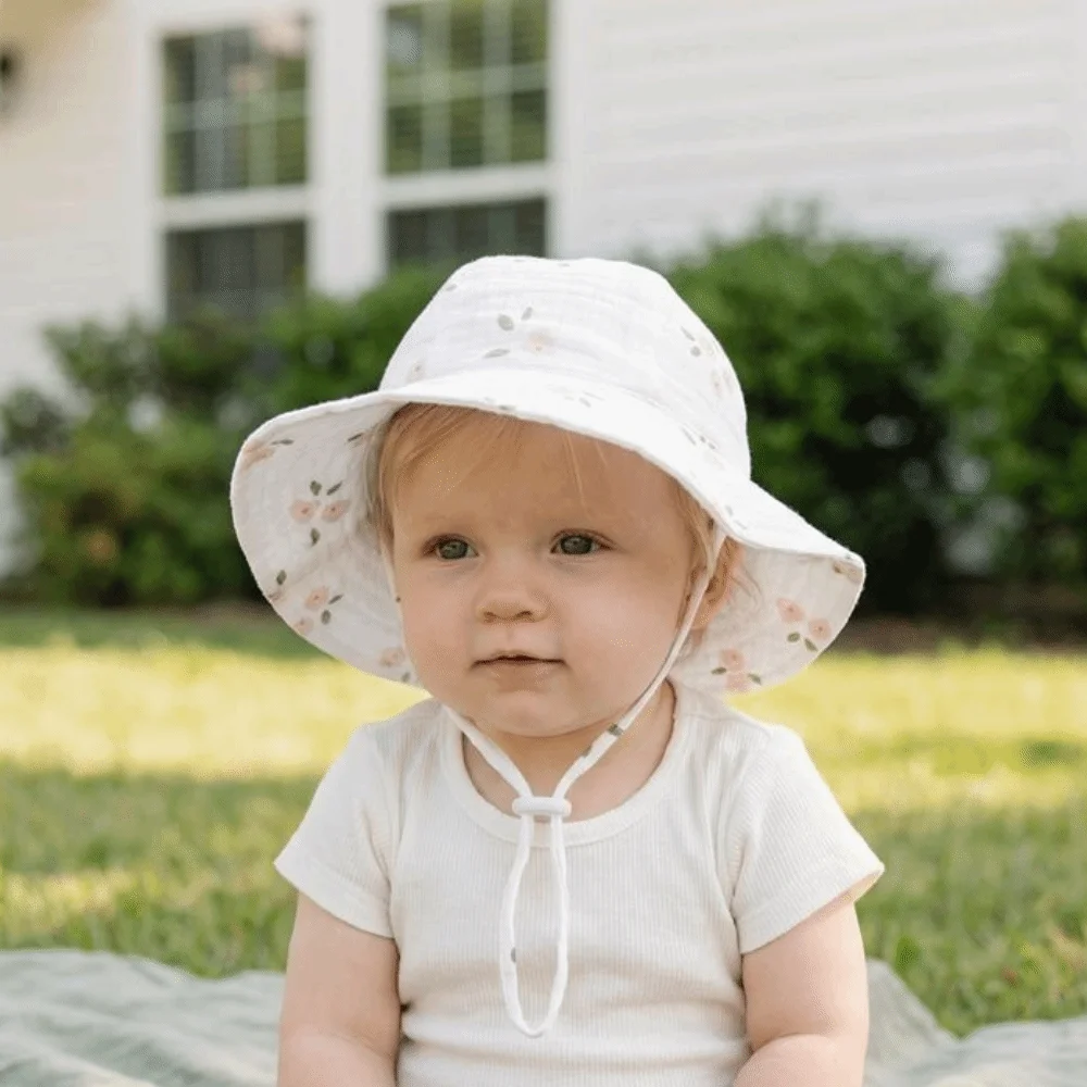 

Infant Adjustable Floral Print Baby Bucket Hat Wide Brim Chin Strap Children Fisherman Hat Soft Cotton Kids Sun Cap Girls