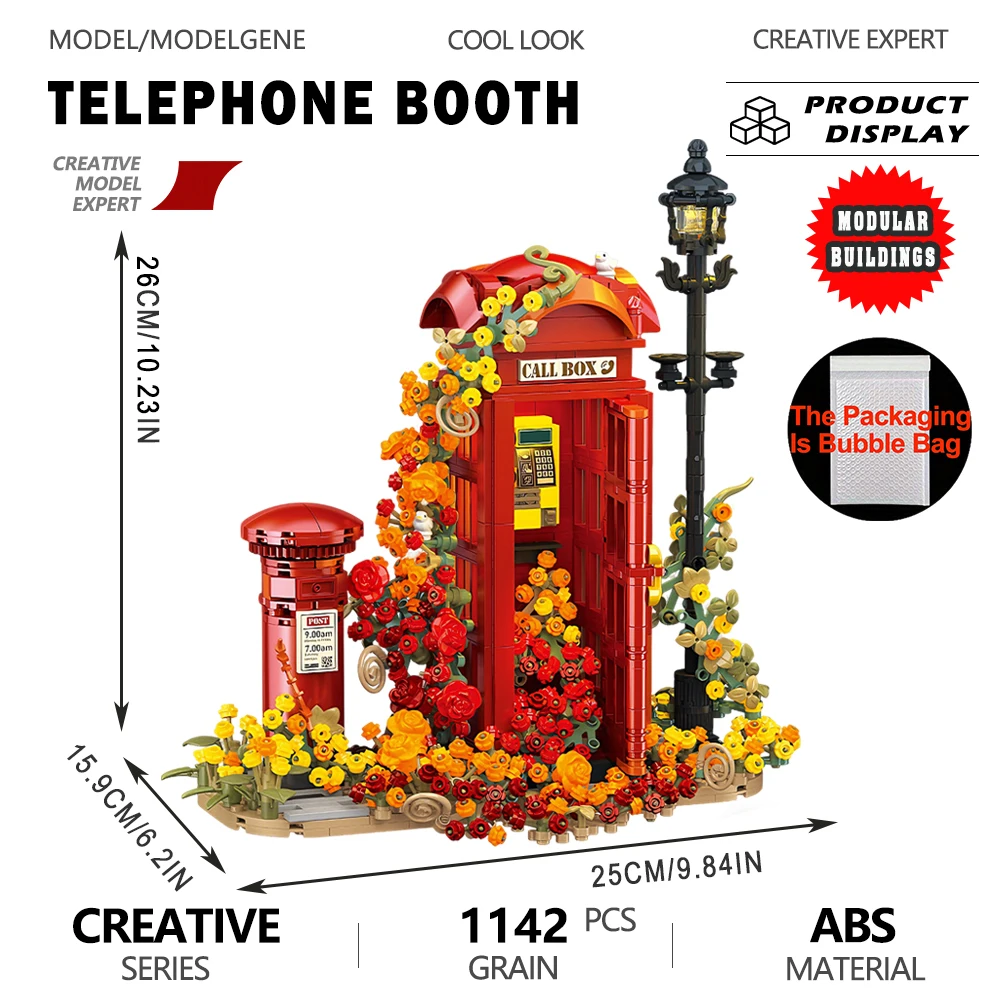 

Креативный конструктор «Лондонская ретро-телефонная будка»: коллекционный набор для сборки, городские кирпичики, игрушка, рождественский подарок для девочки