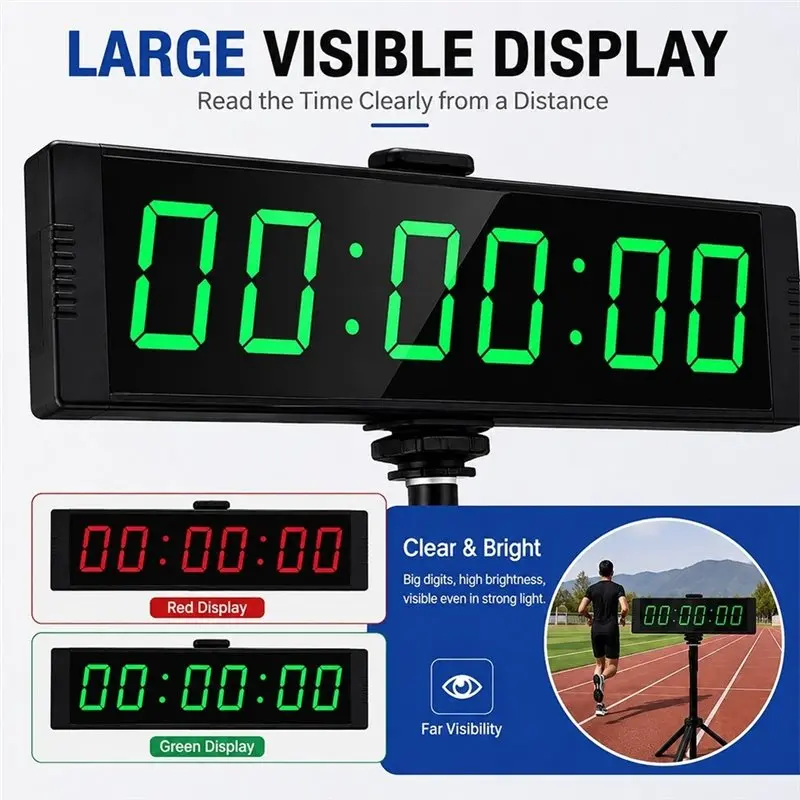ABVT-Fitness Timer With Stopwatch Button, Gym Timer Clock 1 Set Large Digital Countdown Clock, For Home Gym With Stand US Plug
