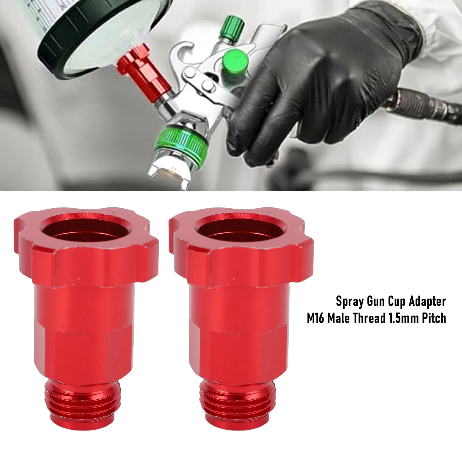 Spray Gun Cup Adapters Aluminum Alloy Paint Sprayer Cup Converter M16 Male Thread 1.5mm Pitch Red Spray Gun Cup Adapter