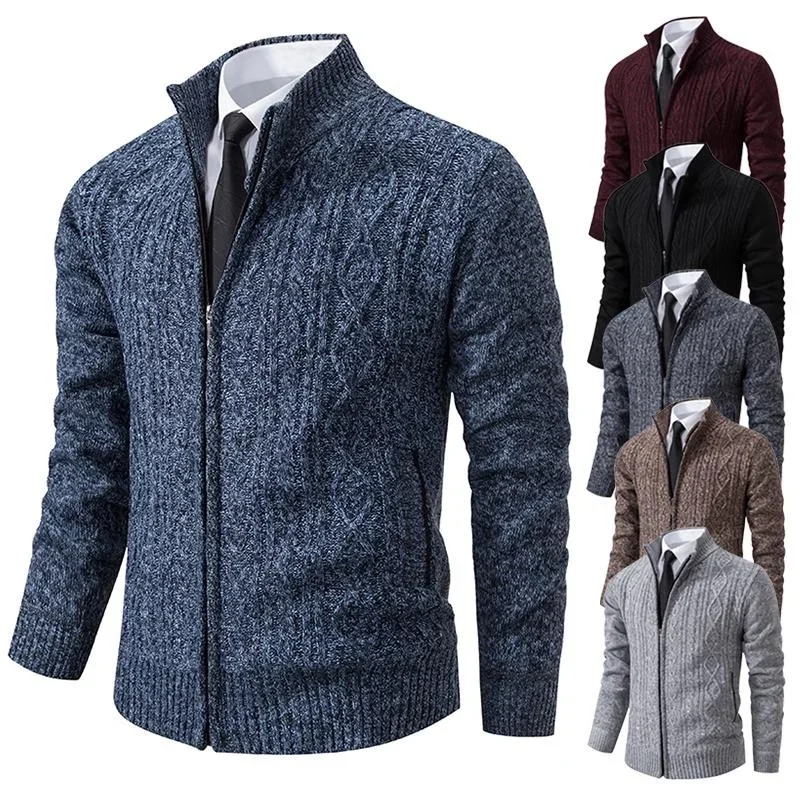 Men's Thick Cardigan Sweater Jacket Winter Fleece Warm Business Casual Jumper Knitting Sweaters Fashion Zipper Coat Male Jacket