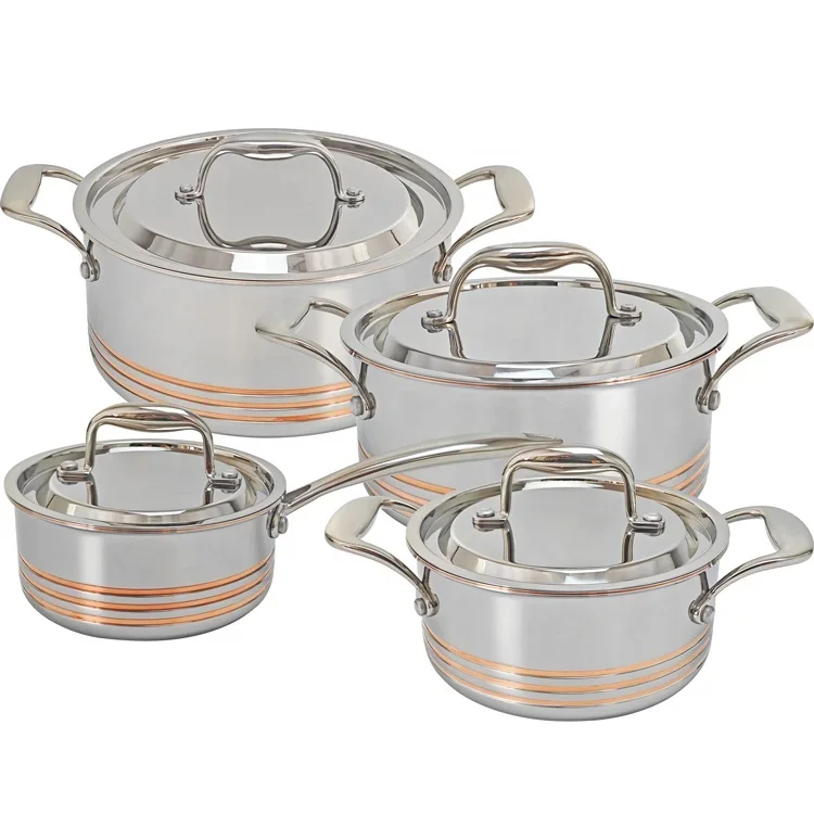 

5 Ply 8pcs Copper Core Stainless Steel Cookware Induction Pots and Pans Set for Kitchen Cooking Non-Toxic Safe Dishwasher