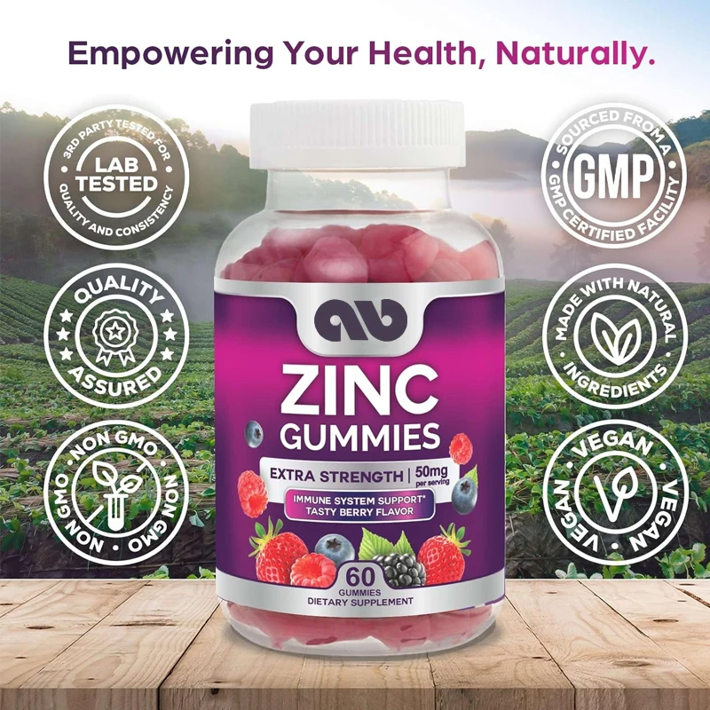 Zinc Immune Support Supplement 50mg, suitable for radiant skin and immune health support, vegetarian, non GMO-60 gummies