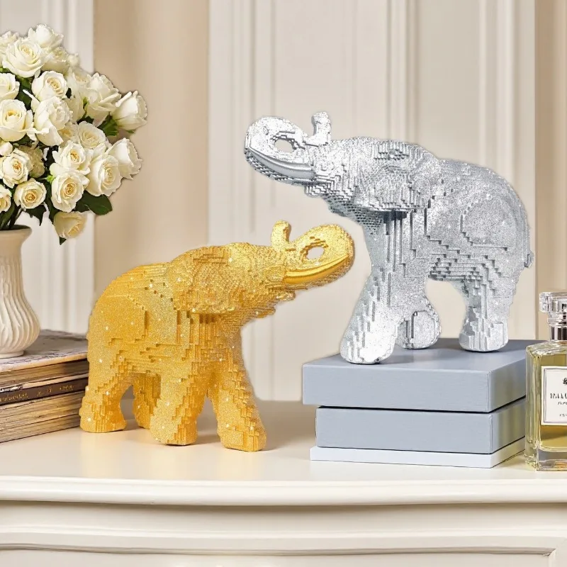 Creative Resin Elephant Home Building Blocks Elephant Accessories Home Decoration Living Room Lobby Desktop Ornaments Statues