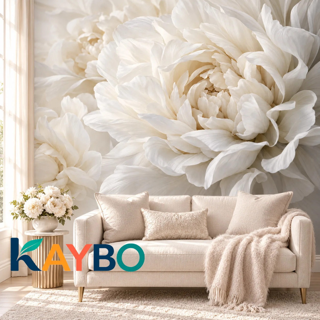 Floral Wallpaper Mural White Peony Flower Wall Art Luxury Bedroom Living Room Decor Custom Size Elegant Floral Non Self Adhesive